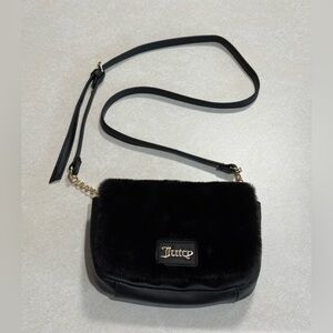 Juicy Couture Black Faux Fur Flap Crossbody Mini Bag